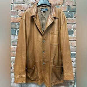 Vintage 90s Polo Ralph Lauren Brown Leather Button Down Jacket XL